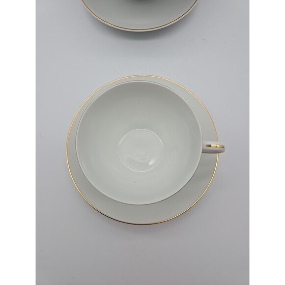 VTG  Noritake Occupied Japan Cup & Saucer Set of 6 White w Gold Trim Bone China - Picture 2 of 8